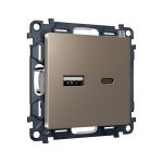 MA641010 Комплект механизма розетки ALFA Темная бронза матовый 2USB A+C 20W (быстрая зарядка) QUANT (AP6410, VM177)
