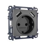 MA659010 Комплект механизма электрической розетки ALFA Антрацит серый 2USB A+A 18W (быстрая зарядка) с/з QUANT (AP6590, VM155)