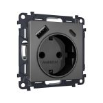 MA660010 Комплект механизма электрической розетки ALFA Антрацит серый 2USB A+C 20W (быстрая зарядка) с/з QUANT (AP6600, VM160)
