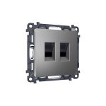 MA662110 Комплект механизма компьютерной двойной розетки RJ-45 (8P8C) CAT6 с автоматической защитной шторкой ALFA Антрацит серый QUANT (AP6621, VM189)