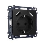 MA809010 Комплект механизма электрической розетки ALFA Черный матовый 2USB A+A 18W (быстрая зарядка) с/з QUANT (AP8090, VM155)