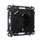 MA810010 Комплект механизма электрической розетки ALFA Черный матовый 2USB A+C 20W (быстрая зарядка) с/з QUANT (AP8100, VM160)