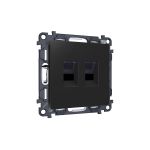 MA812110 Комплект механизма компьютерной двойной розетки RJ-45 (8P8C) CAT6 с автоматической защитной шторкой ALFA Черный матовый QUANT (AP8121, VM189)