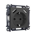 MA909010 Комплект механизма электрической розетки ALFA Графит мягкое касание 2USB A+A 18W (быстрая зарядка) с/з QUANT (AP9090, VM155)
