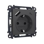 MA910010 Комплект механизма электрической розетки ALFA Графит мягкое касание 2USB A+C 20W (быстрая зарядка) с/з QUANT (AP9100, VM160)