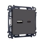 MA911010 Комплект механизма розетки ALFA Графит мягкое касание 2USB A+C 20W (быстрая зарядка) QUANT (AP9110, VM177)