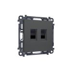 MA912110 Комплект механизма компьютерной двойной розетки RJ-45 с автоматической защитной шторкой ALFA Графит мягкое касание QUANT (AP9121, VM189)