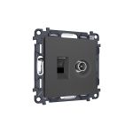 MA912510 Комплект мех-ма розетки компьютерной + TV оконечной RJ-45 с автоматической защитной шторкой ALFA Графит мягкое касание QUANT (AP9125, VM195)