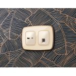 MO312005 Комплект механизма компьютерной розетки RJ-45 экранированной с автоматической защитной шторкой OMEGA Бежевый глянец QUANT (OP3120, VM185)