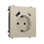 MS350010 Комплект механизма электрической розетки SIGMA Кашемир 2USB A+C 20W (быст. зар.) с/з с/ш 16A-250V QUANT PRO (SP3500, PR160)