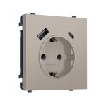 MS370010 Комплект механизма электрической розетки SIGMA Серо-бежевый матовый 2USB A+C 20W (быст. зар.) с/з с/ш 16A-250V QUANT PRO (SP3700, PR160)