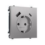 MS510010 Комплект механизма электрической розетки SIGMA Сталь матовый 2USB A+C 20W (быст. зар.) с/з с/ш 16A-250V QUANT PRO (SP5100, PR160)