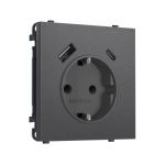MS660010 Комплект механизма электрической розетки SIGMA Антрацит серый 2USB A+C 20W (быст. зар.) с/з с/ш 16A-250V QUANT PRO (SP6600, PR160)