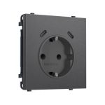 MS660510 Комплект механизма электрической розетки SIGMA Антрацит серый 2USB С+C 20W (быст. зар.) с/з с/ш 16A-250V QUANT PRO (SP6605, PR165)