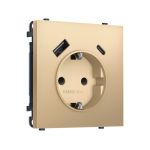 MS890010 Комплект механизма электрической розетки SIGMA Золото Мягкое касание 2USB A+C 20W (быст. зар.) с/з с/ш 16A-250V QUANT PRO (SP8900, PR160)