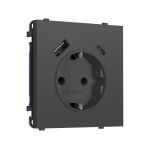 MS910010 Комплект механизма электрической розетки SIGMA Графит Мягкое касание 2USB A+C 20W (быст. зар.) с/з с/ш 16A-250V QUANT PRO (SP9100, PR160)