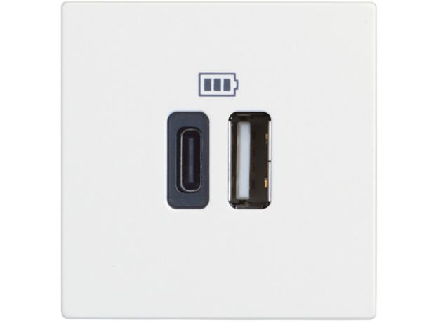 RW4287C2 Розетка зарядное устройство USB 2 разъёма тип - C/тип - A 3000мА - 2 модуля. Цвет Белый. Bticino серия CLASSIA. RW4287C2