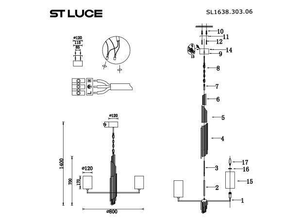 SL1638.303.06 Светильник подвесной ST-Luce Латунь/Серый E14 6*42W GLORIA