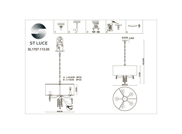 SL1757.113.05 Люстра подвесная ST-Luce Никель/Белый E14 5*40W