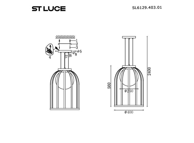 SL6129.403.01 Светильник подвесной ST-Luce Черный/Белый E27 1*60W NORDIC