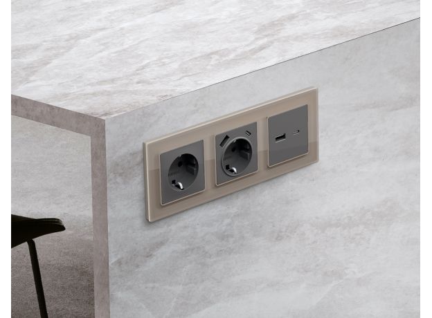 AF380601 Рамка ALFA Platos (Серо-бежевый Стекло закаленное натуральное) 1-ая