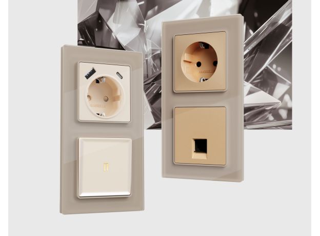 AF380601 Рамка ALFA Platos (Серо-бежевый Стекло закаленное натуральное) 1-ая