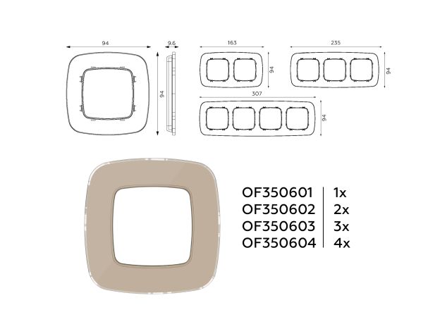 OF350603 Рамка OMEGA Radian (Серо-бежевый Стекло закаленное натуральное) 3-ая