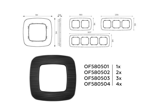 OF580504 Рамка OMEGA Radian (Черный Металл шлифованный) 4-ая