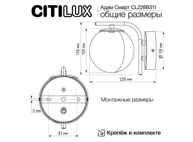 Настенные светильники Citilux CL228B311 Адам Смарт