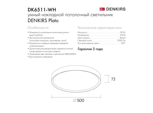 Потолочные светильники Denkirs DK6511-WH/1 PLATO