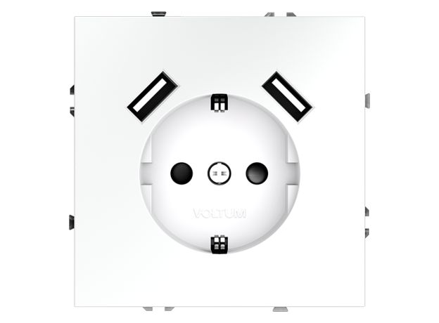 Розетка встраиваемая VOLTUM S70 с заземлением и защитными шторками, 16А, с USB, A+A, (белый матовый)