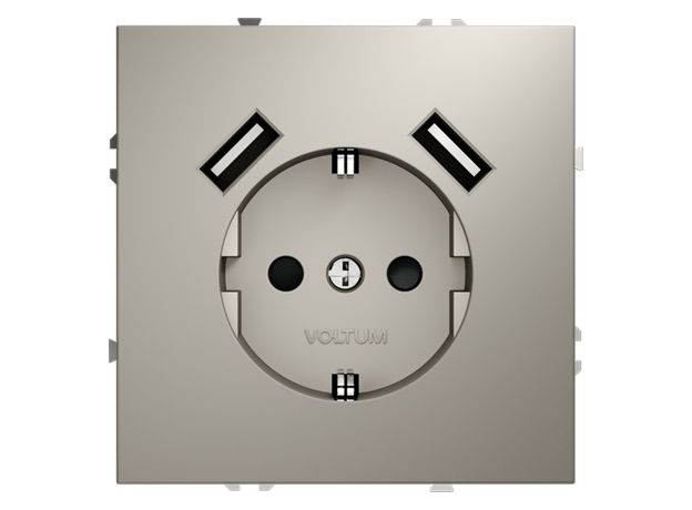 Розетка встраиваемая VOLTUM S70 с заземлением и защитными шторками, 16А, с USB, A+A, (кашемир)