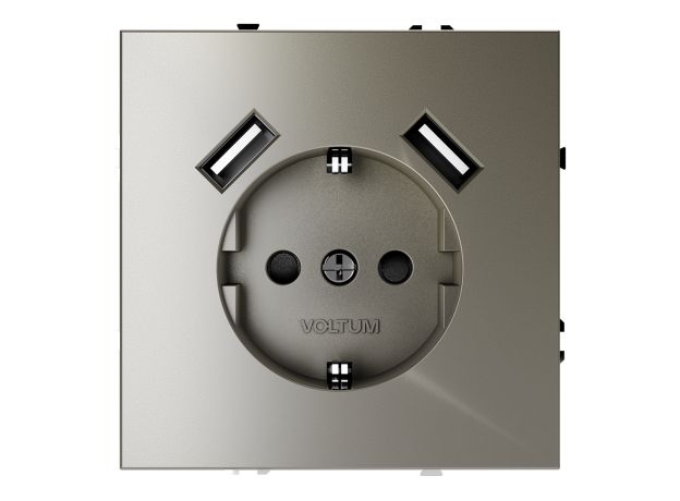 Розетка встраиваемая VOLTUM S70 с заземлением и защитными шторками, 16А, с USB, A+A, (шелк)