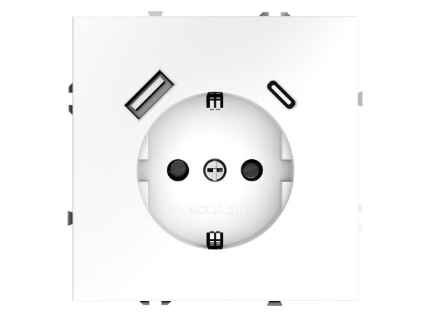 Розетка встраиваемая VOLTUM S70 с заземлением и защитными шторками, 16А, с USB, A+С, (белый матовый)