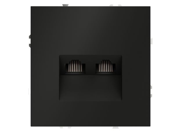 Розетка компьютерная встраиваемая VOLTUM S70 двойная RJ45+RJ45 кат.6, (черный матовый)