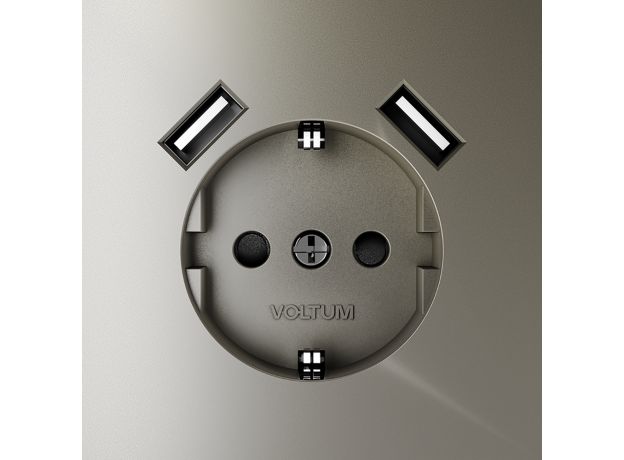 Розетка встраиваемая VOLTUM S70 с заземлением и защитными шторками, 16А, с USB, A+A, (шелк)
