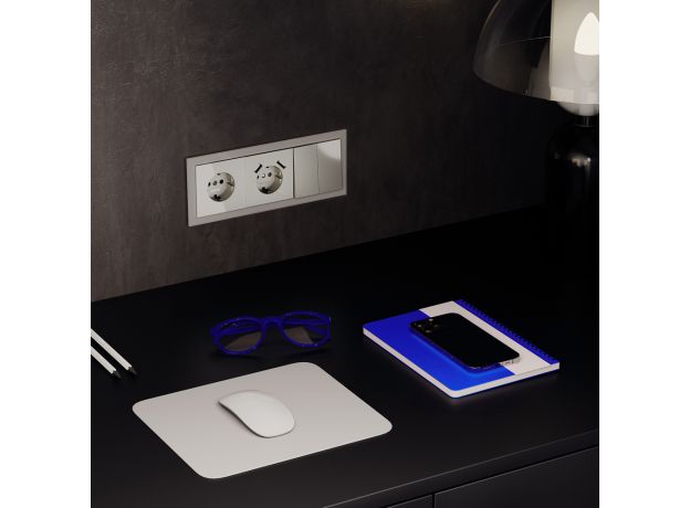 Розетка встраиваемая VOLTUM S70 с заземлением и защитными шторками, 16А, с USB, A+A, (шелк)