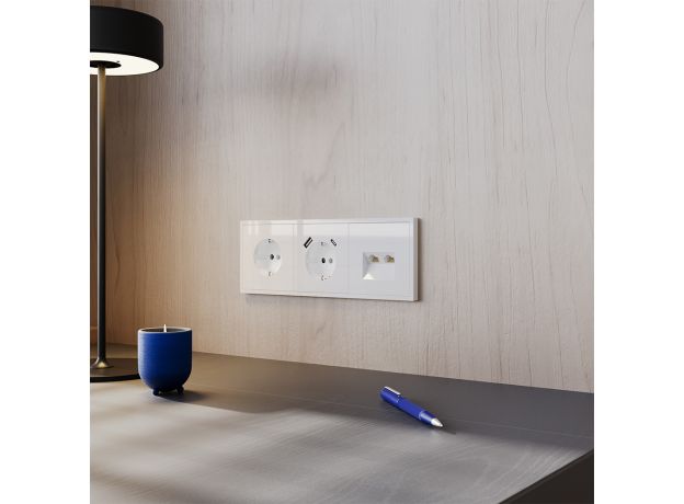 Розетка компьютерная встраиваемая VOLTUM S70 двойная RJ45+RJ45 кат.6, (белый глянцевый)