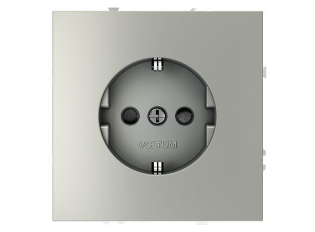 Розетка встраиваемая VOLTUM S70 с заземлением и защитными шторками, 16А, (сталь)