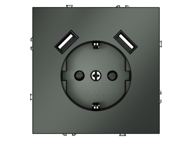 Розетка встраиваемая VOLTUM S70 с заземлением и защитными шторками, 16А, с USB, A+A, (титан)