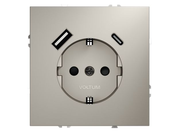 Розетка встраиваемая VOLTUM S70 с заземлением и защитными шторками, 16А, с USB, A+С, (кашемир)