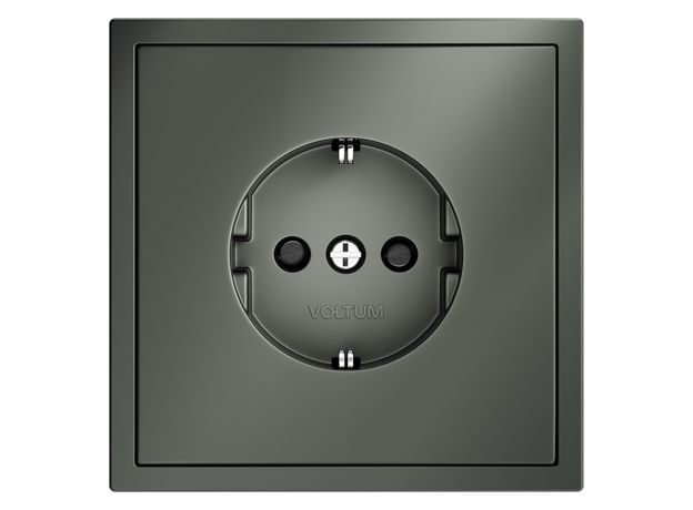 Розетка встраиваемая VOLTUM S70 с заземлением и защитными шторками, 16А, (титан)