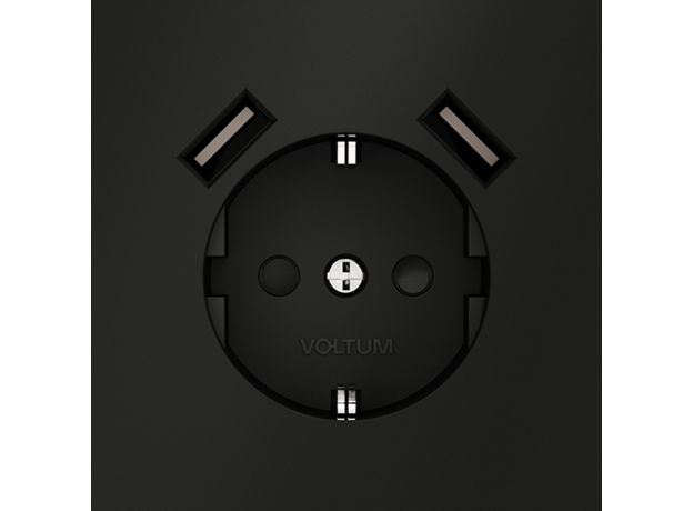 Розетка встраиваемая VOLTUM S70 с заземлением и защитными шторками, 16А, с USB, A+A, (черный матовый