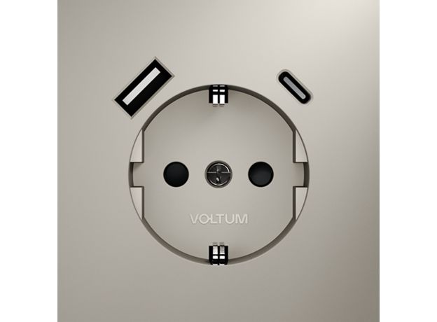 Розетка встраиваемая VOLTUM S70 с заземлением и защитными шторками, 16А, с USB, A+С, (кашемир)