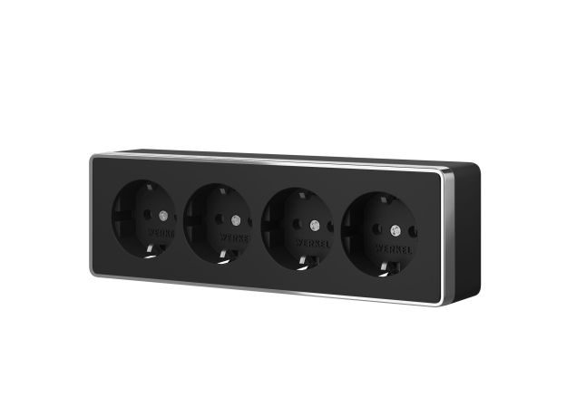 Розетка четверная с заземлением и шторками Gallant черный/хром W5072258