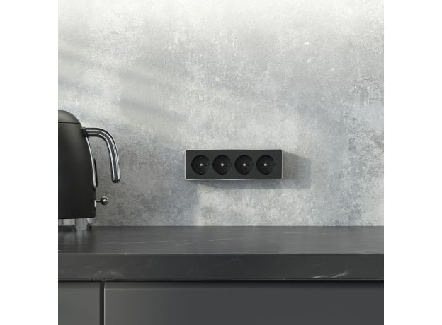 Розетка четверная с заземлением и шторками Gallant черный/хром W5072258