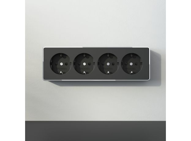 Розетка четверная с заземлением и шторками Gallant черный/хром W5072258