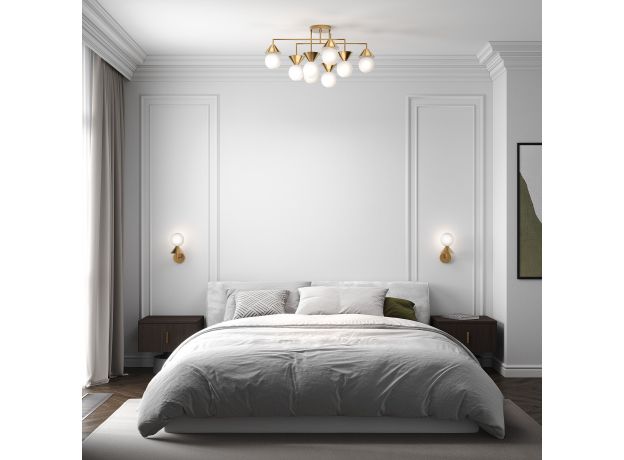 Умная потолочная люстра со стеклянными фактурными плафонами 302002/8 латунь Smart