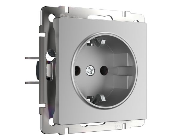 W1171106/ Розетка с заземлением и шторками (серебряный) W1171106