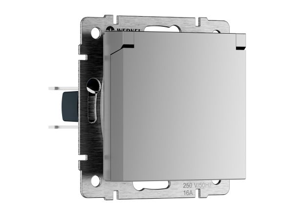 W1171206/ Розетка влагозащ. с зазем. с защит. крышкой и шторками N (серебряный) W1171206